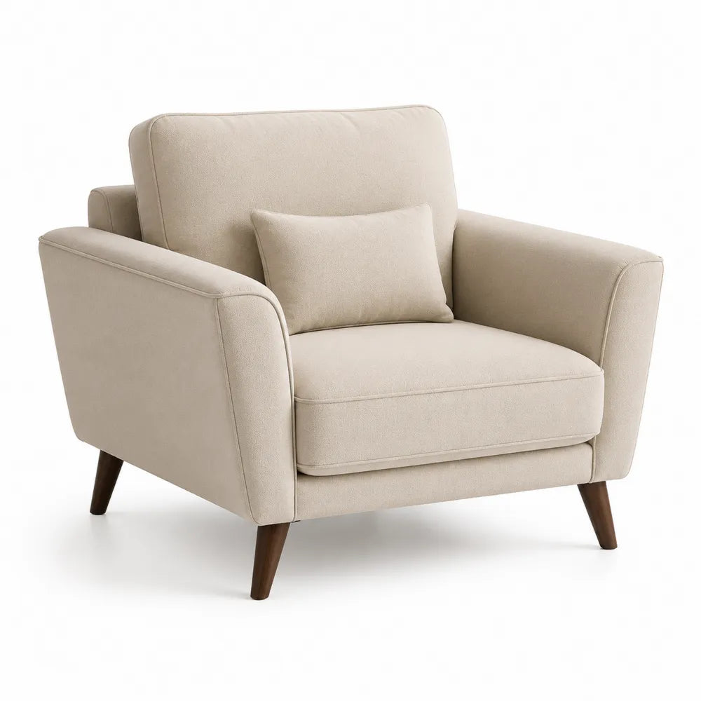 Sessel 90 cm x 85 cm x 88 cm Polyester Leinen Mischgewebe Kautschukholz rechteckig Beige Braun