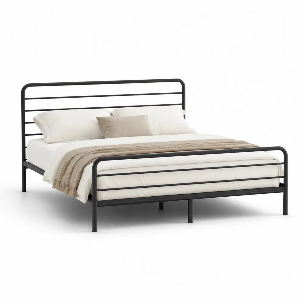 Stahlbett Doppelbett 160 cm 200 cm Metall Bettgestell Schwarz rechteckig mit Kopfteil und Fußteil