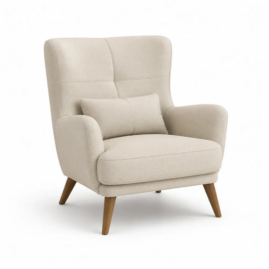 Polstersessel mit Armlehnen 78 cm x 85 cm x 100 cm Stoff Polyester Leinen Mischgewebe Holzbeine rechteckig Cremebeige Naturfarben