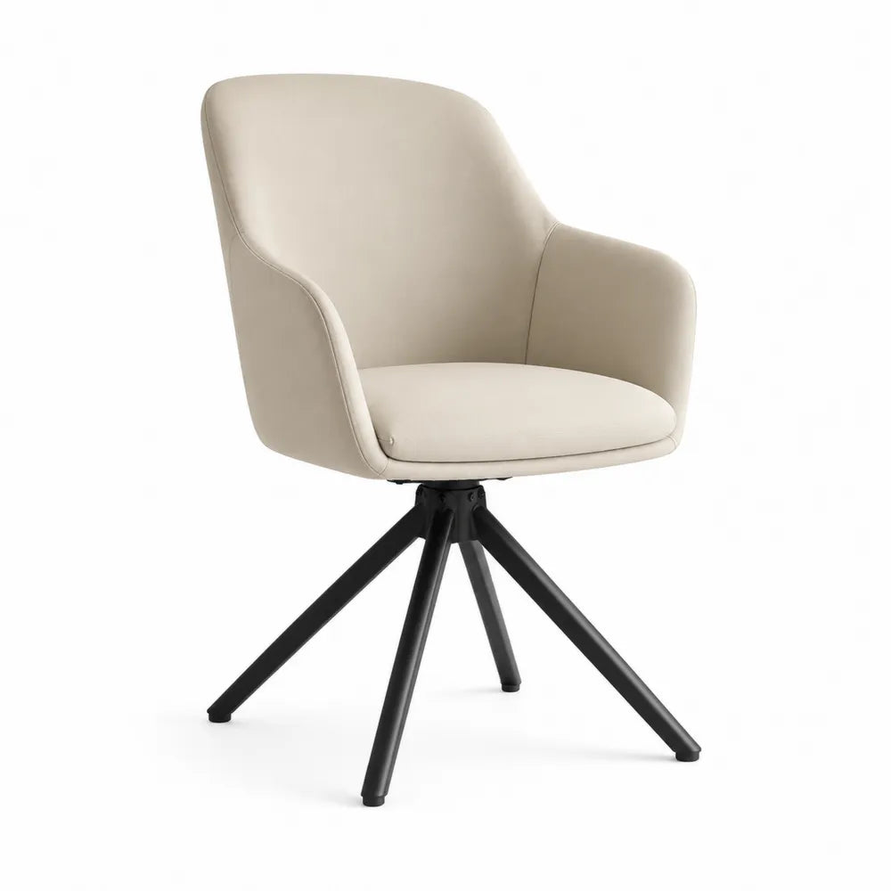 Esszimmerstuhl Polsterstuhl mit Armlehnen Drehstuhl Metallgestell 4 Fuß Sternform Beige Schwarz ca 55 x 60 x 82 cm