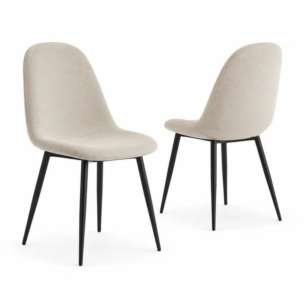 Esszimmerstuhl Set 2 Stück Polsterstuhl Stoff Sitzschale Metallgestell Schwarz Beige ca 45 cm 52 cm 84 cm