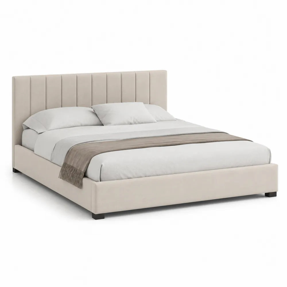 Polsterbett Doppelbett 180 cm x 200 cm Polyesterbezug gepolstert vertikales Kopfteil Beige rechteckig