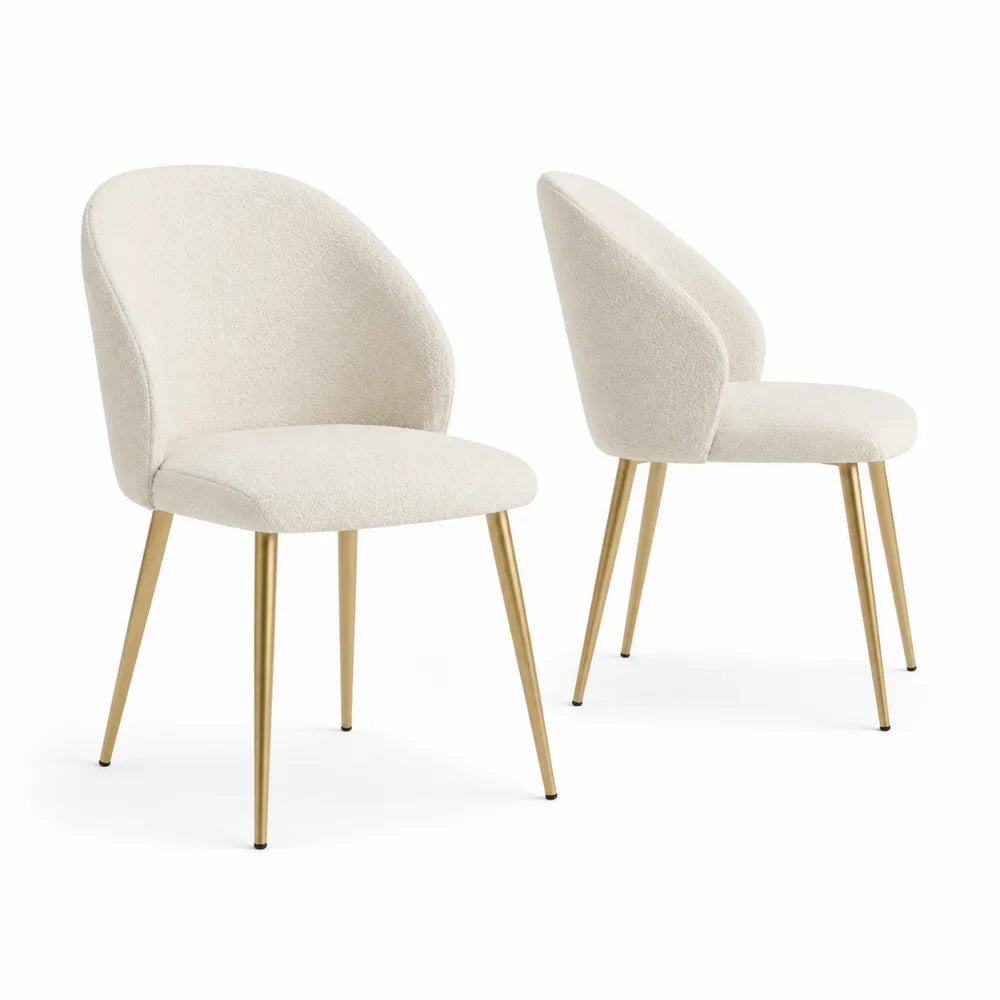 Esszimmerstuhl 2er Set Polsterstuhl Bouclé Sitzschale Metallgestell Goldfarben Beige ca 55 x 58 x 82 cm
