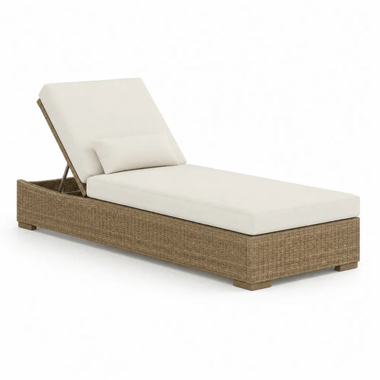 Gartenliege verstellbar 200 x 75 x 85 cm Polyrattan Liege mit Kissen und Kopfkissen Naturbeige Cremeweiß